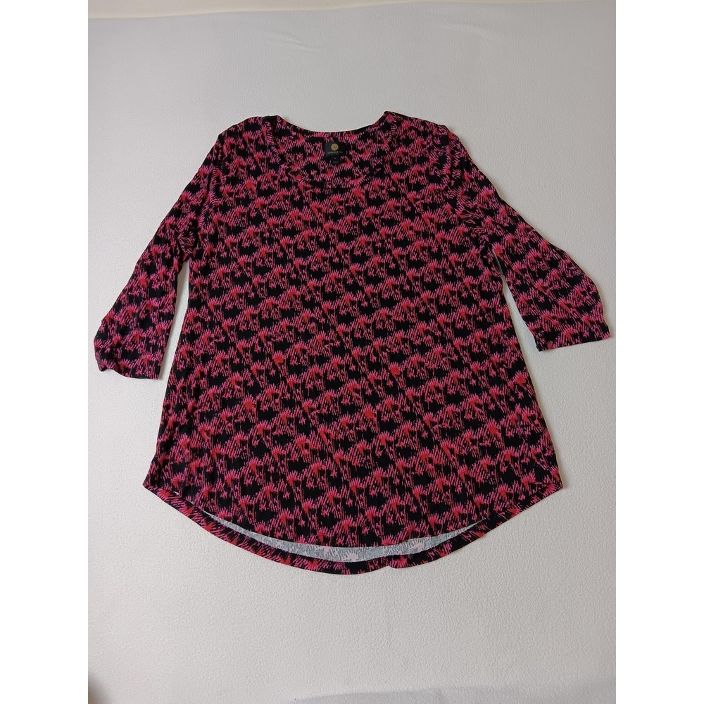 JM Collection Blouse Womens XL Black Pink Geometric Scoop Neck 3/4 Sleeve Tunic
